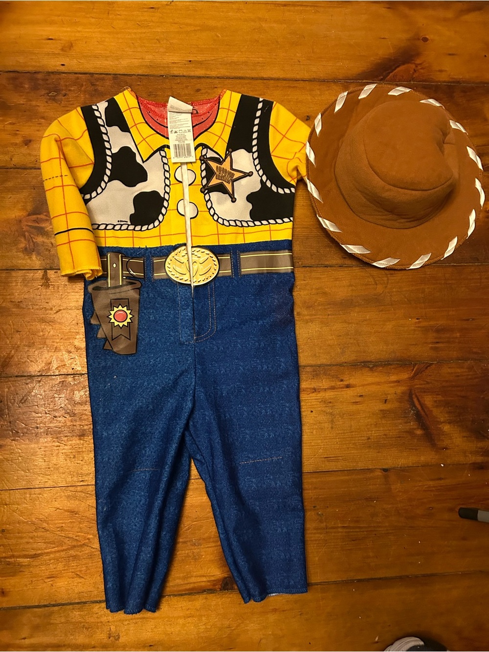 Disney Woody Cowboy Jumpsuit in Yellow, Blue and Brown 12-18 Toy Story